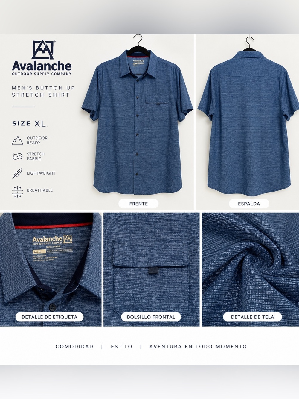 Avalanche Outdoor Supply Co Men's XL Blue‎ Button Up Stretch Short Sleeve Shirt